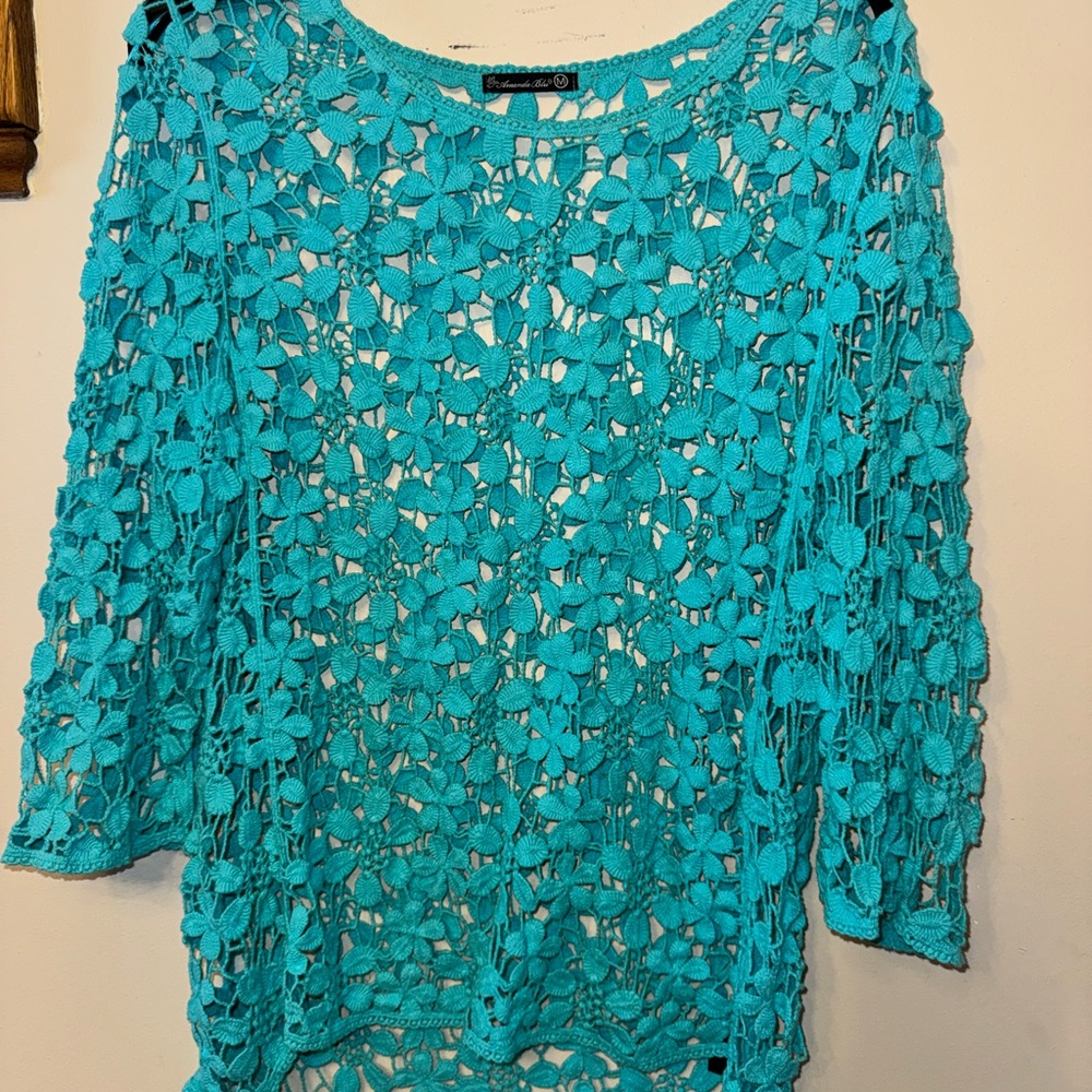 Vibrant Teal Crochet Women's Blouse